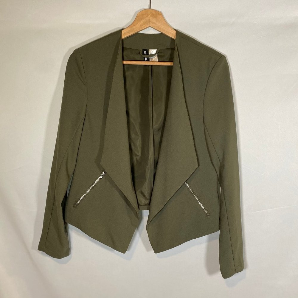 H&M Olive Green Open Front Crop Jacket/Blazer